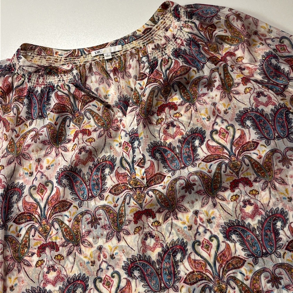 DR2 by Daniel‎ Rainn Sheer Paisley Blouse Size L Sheer 3/4 Puff Sleeve Layer Top